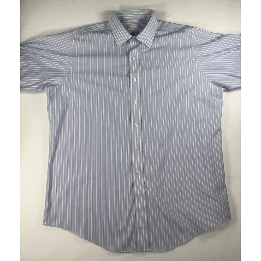 Brooks Brothers 17 34 Blue Striped Traditional Fit Non-Iron Button Down Shirt